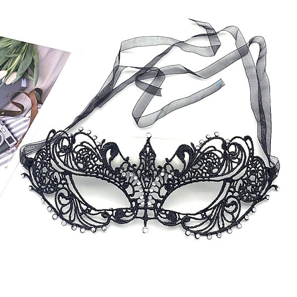 Halloween-fest blonde maske med blonder - halv ansikt og sexy festmaske (svart)