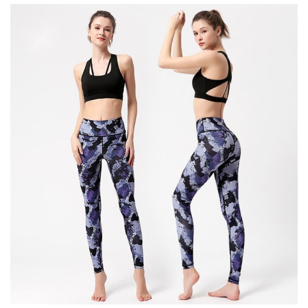 Damer Højtaljede Skinny Trykte Sports Fitness Yoga Bukser-HK280 L