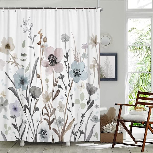 Blommig Duschdraperi, Boho Tyg Duschdraperier för Badrum
