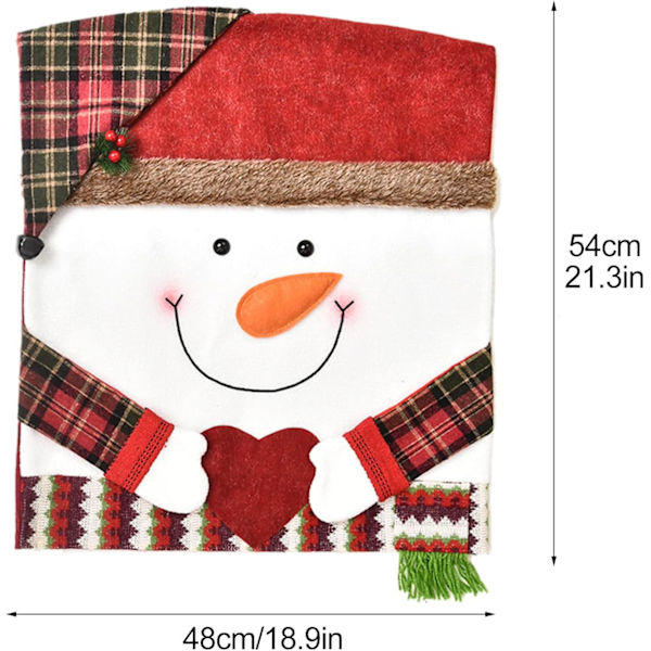 Set med 2 julstolsryggar, tomte, snögubbe, ren
