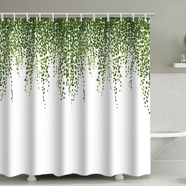 Grøn Vinstok Bruseforhæng, med 12 plastikkroge 180*230cm