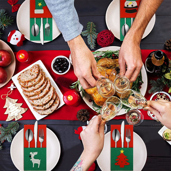 10 st julbestickpåsar i filt, bestickset, snögubbe, rei