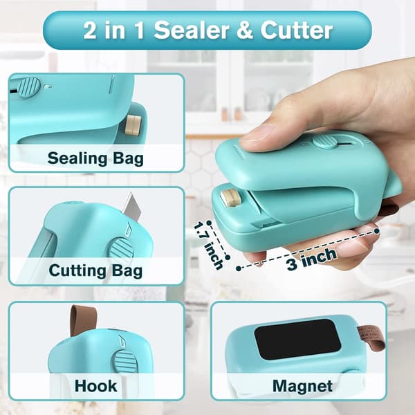 Mini Chip Bag Sealer, Håndholdt Termisk Vakuumforsegler og Kutter,