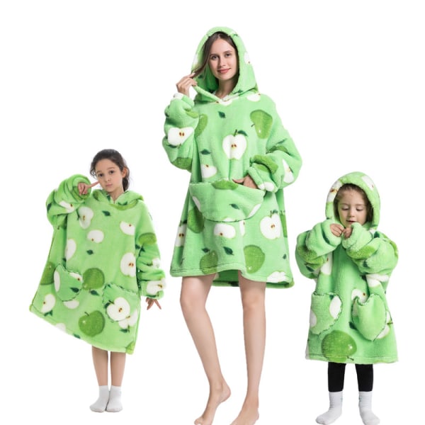 Damer Barn Söt djur flanell thermal luvtröja - grönt äpple Adult