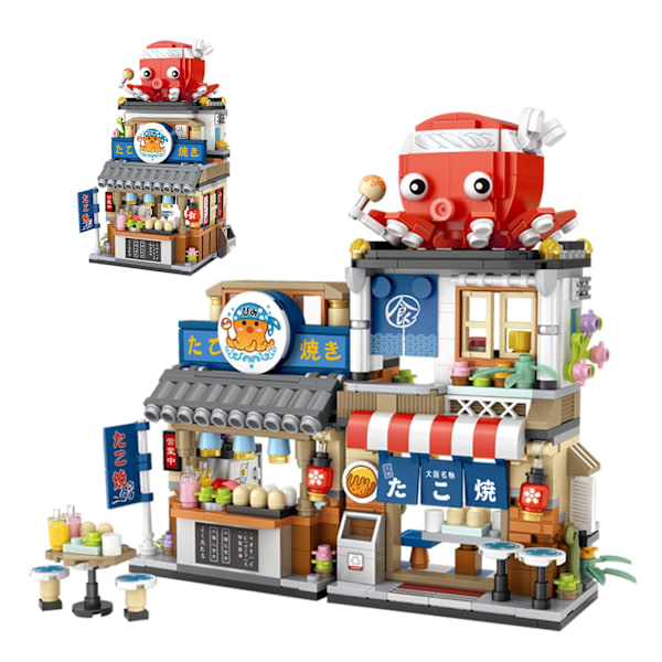 Japansk Gatevisning Takoyaki-butikk Mini Byggeklosser, Kreativ DIY Simulering Arkitektur, 722 stk Mini Simulering Arkitektur Byggeleketøy