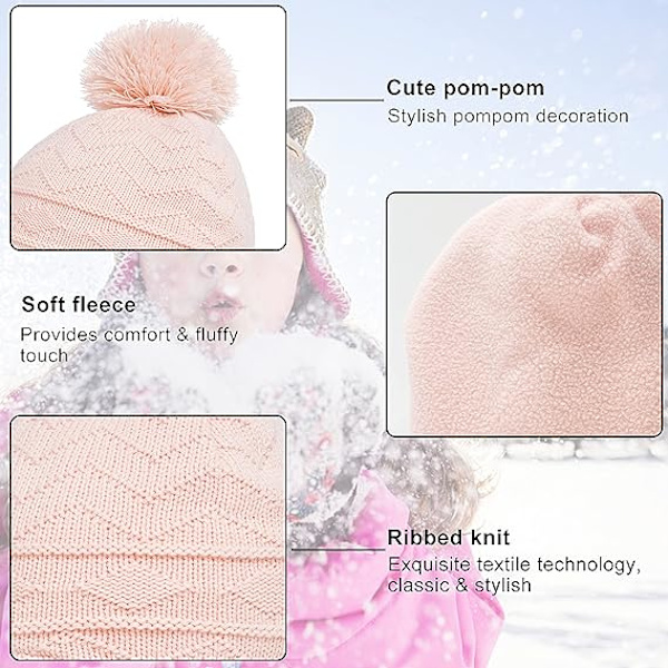 Toddler Earflap Beanies og Halstørklæder Strikkede Pige Tykke Varme Pompom