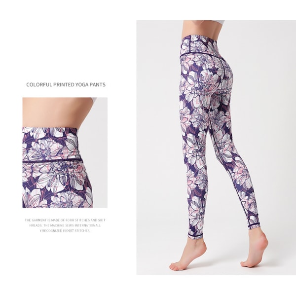 Damer Høy Midje Skinny Trykt Sports Fitness Yoga Bukser-HK282 L