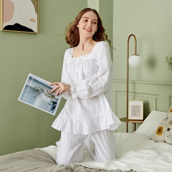 Bomulds prinsesse pyjamas sæt med lange ærmer M