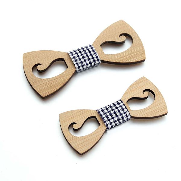 2 kpl Classic Maple Wood Bow Tie Openwork Mustache Ecolo Blac