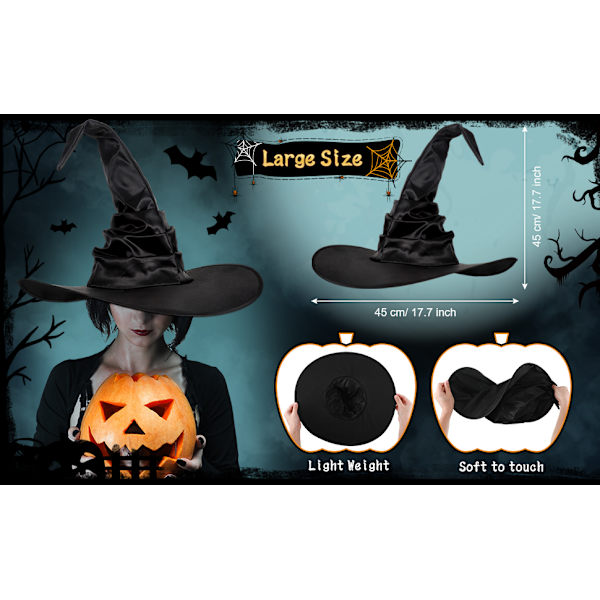 Halloween Häxhatt Svart Stor Ruffled Häxhatt Dam Hallow