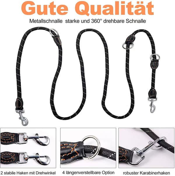 Den store reflekterende dobbelthundeline, Premium 3-vejs justerbar,