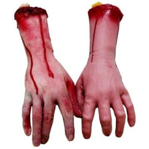 Prosthetic arms, bloody human hands and fingers, corpse fragment