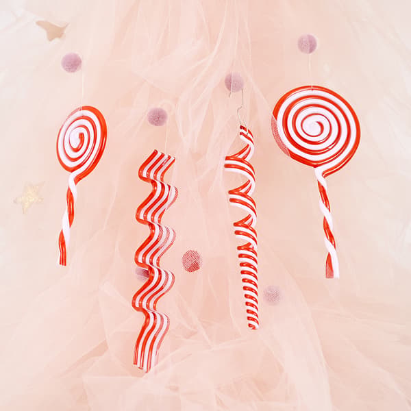 4 stk. Candy Accessories Trestokk Lollipop Julepynt