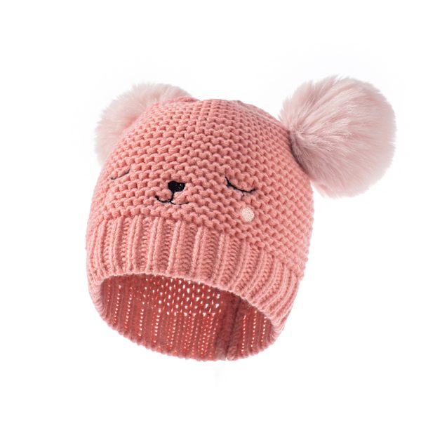 Barnmössa med broderad stickad mössa Solid Double Ball Wool Hat fo