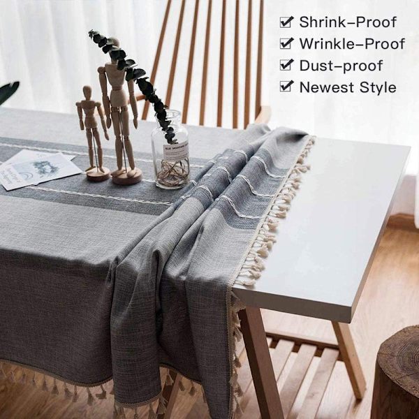 Rektangulært Bordduk Lin Wrinkle Free Anti-Fading Bordduker Vaskbar Støvtett Borddekke for Kjøkken Spisestue Fest - Grå 140*260cm