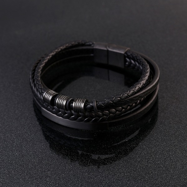 Läderarmband i flätad rostfritt stål black