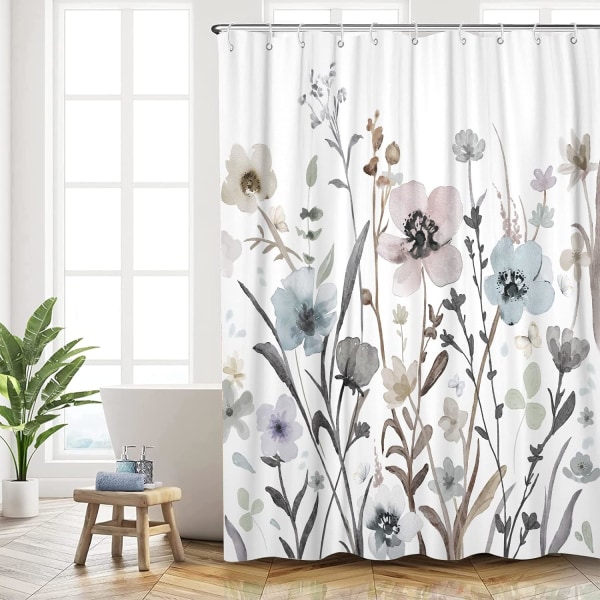 Blommig Duschdraperi, Boho Tyg Duschdraperier för Badrum