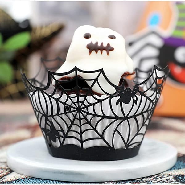 50 stk. Halloween Cupcake Wrappers, Cobweb Laser Cut Bagekopper