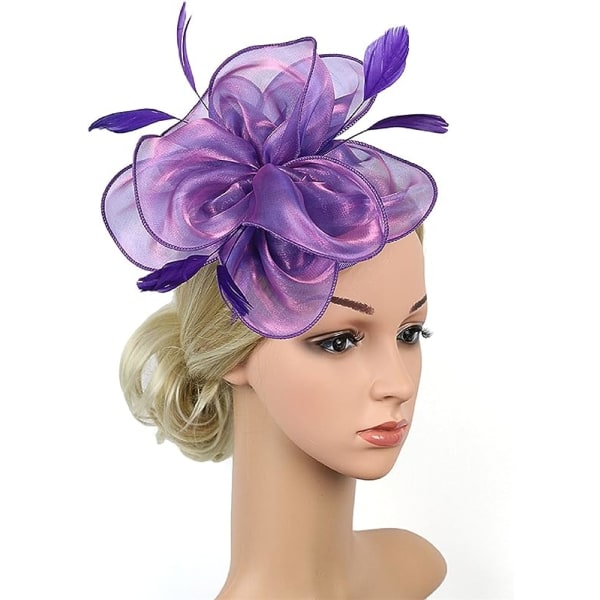 Elegantti ja glamour naisten häähattu sulka hiusneula lisävarusteet Purple