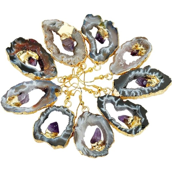 Naturlige Edelsten Kvarts Geode Drusy Krystall Dangle Øredobber for