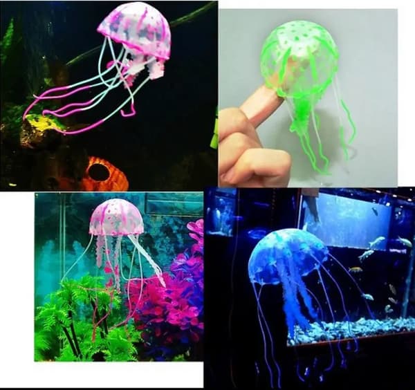 5 farger Kunstig Akvarium Maneter Ornament Dekor Lysende E