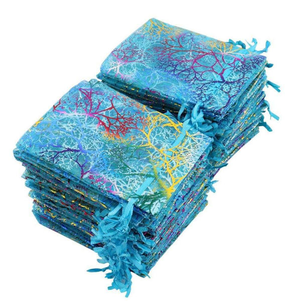100 stk 12x9cm korallin organza smykkepose bryllupsgave