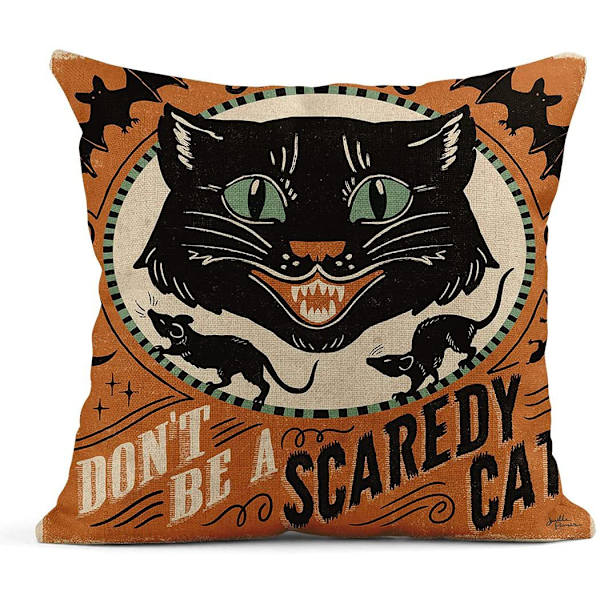 4 kpl pellavapäällisiä 18x18 tuumaa Retro Halloween Scary Cat