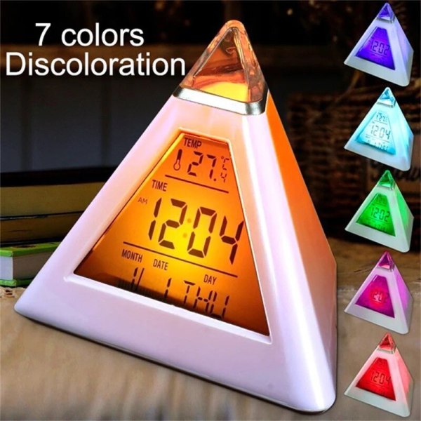 Pyramid LCD Väckarklocka Digital termometer Bordsklocka 7