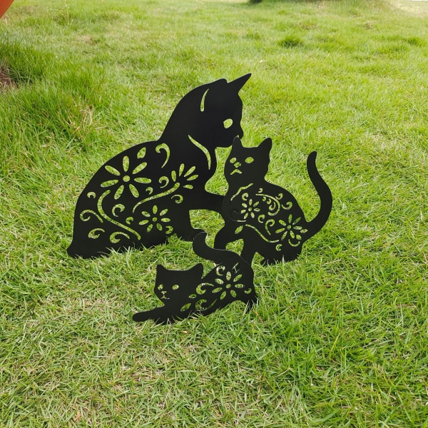 3-pack metall katt trädgårdsstatyer - svart katt siluett - dekoration