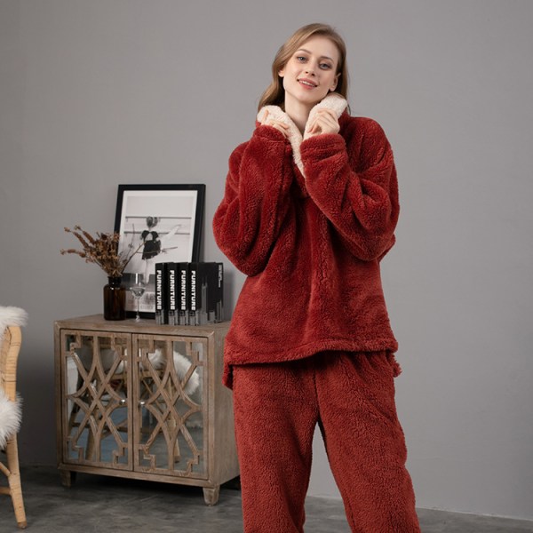Vinterpyjamas i flanell förtjockad hemkläder för kvinnor L(110-130 pounds)