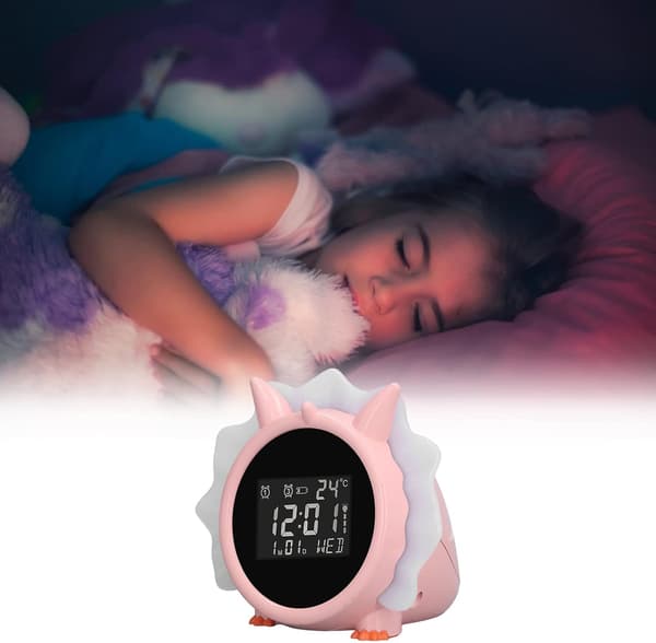 Børnevækkeur, Pink Dinosaur Digital Alarm Clock, Multi