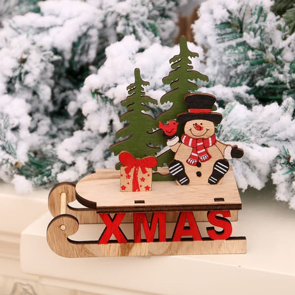 Julepynt DIY træ samlesæt kane vogn ornamenter W