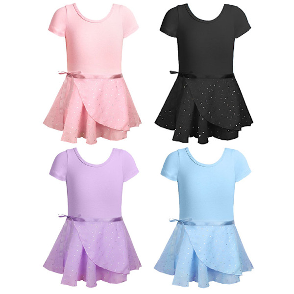 Flickors Kortärmad Leotard med Kjol Barn Dans Ballet Tutu Klänningar - Rosa 120cm