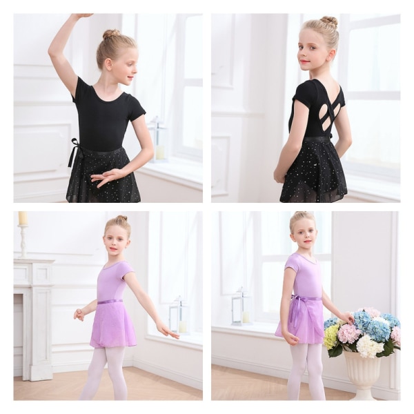 Flickors Kortärmad Leotard med Kjol Barn Dans Ballet Tutu Klänningar - Lila 130cm