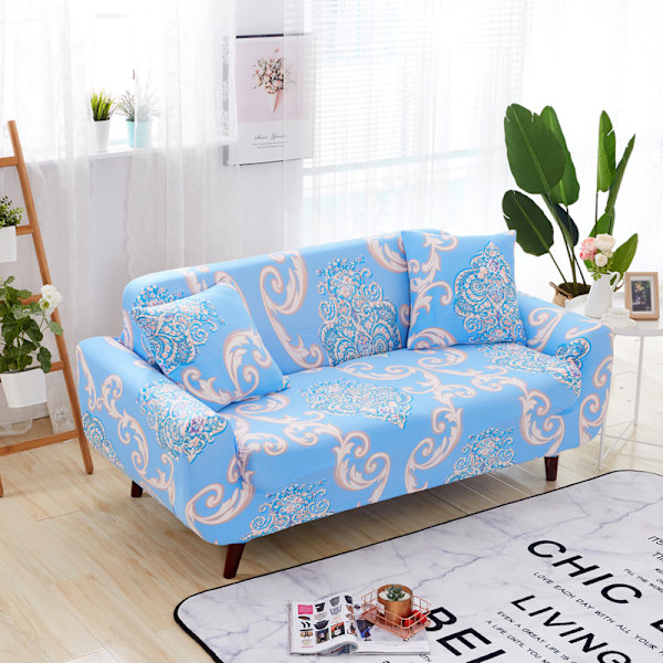 Elastisk trykt sofaovertrekk med samme putetrekk X-Large