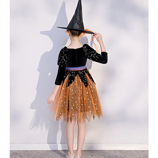 Tyttö noita pukeutua esitysasu Halloween lapset noita