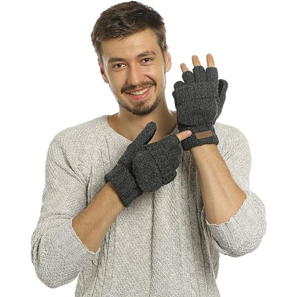 Konvertibla fingerlösa handskar Vinter stickade vantar Ull Varma handskar