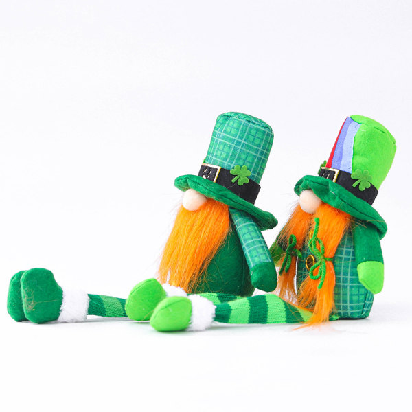 2PK Sankt Patrick's Day Irske Langbenede Dukke Dekoration Heldige Gr