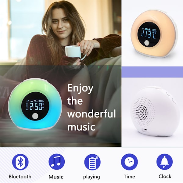Bluetooth-kaiutinherätyskello LED-tunnelmavalolla, yövalo A