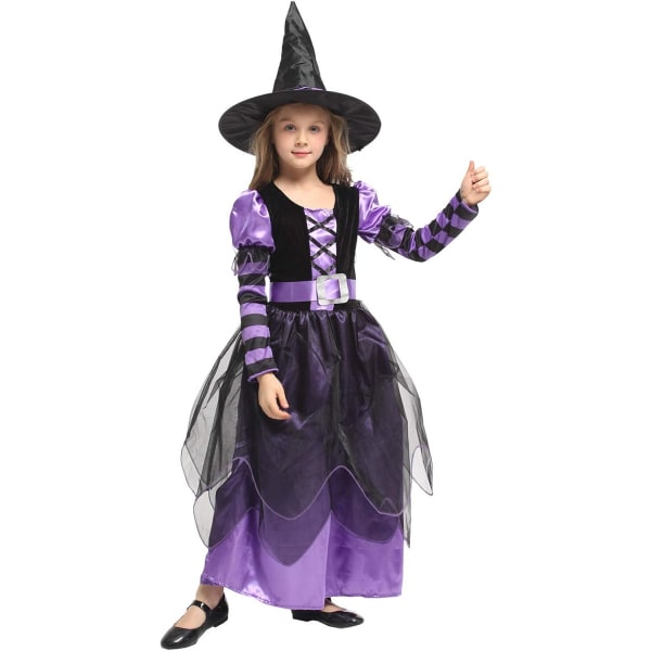 Häxdräkt för tjejer - Halloweendräkt med hatt och bälte M(110-120)