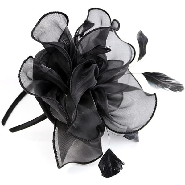 Elegant glamorös dambrudhatt med fjäderhårnålstillbehör black