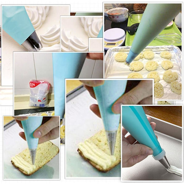Silikonkremmerposer, 3 størrelser gjenbrukbare sprøyteposer for baking Co