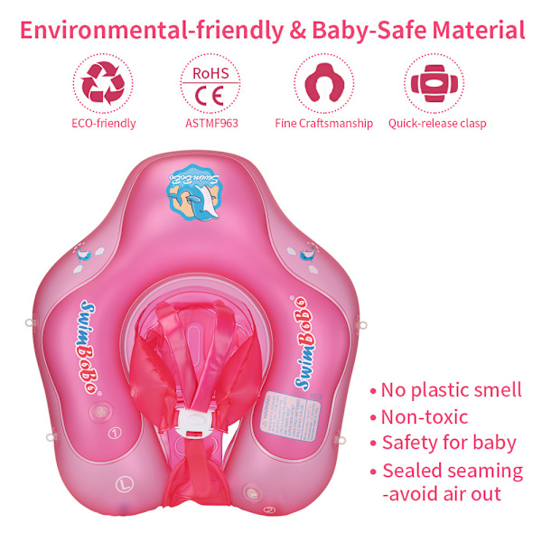 Baby Simningsfloat Uppblåsbar Baby Pool Float Ring Nyaste med Solskyddskåpa, Lägg till Svans Ingen Vändning för Ålder 3-36 Månader, RÖD L