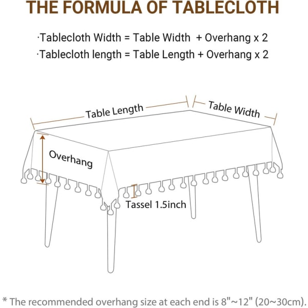 Duk til rektangulære bord, bomullslin duk vanntett duk rynkefri gårdshus spiseborddekke med frynser - Kaffe 140*260cm