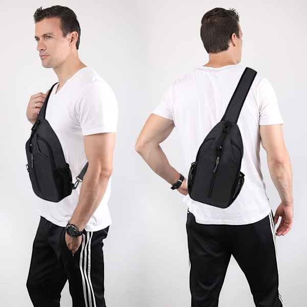 Crossbody Sling Rygsæk Sling Taske Rejse Vandreture Brysttaske Dagrygsæk (Sort)