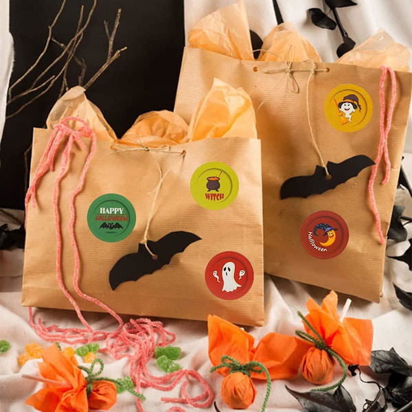 1000 kpl Halloween-tarroja, velhohattu noita lepakko itseliimautuva P