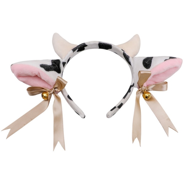 Cow Ears and Horns Headband Bow Ribbon Bells Headwear Elastic Ha