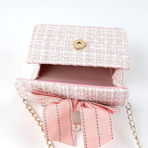 Lille pigers mini sløjfe pung med kæde til småbørn, pink