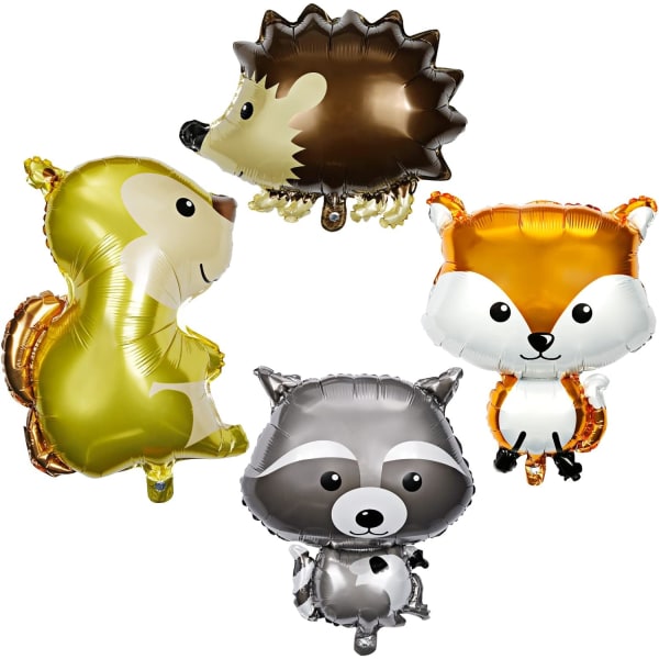 Set of 4 Kids Foil Balloons - XXL - Hedgehog, Fox, Raccoon and S