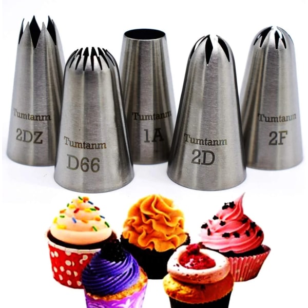 Set of 5 Large Icing Piping Tips for Decorating Cakes and Cupcak